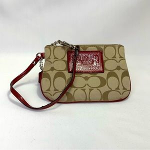 Coach Red and Tan Wristlet‎ Signature C'S